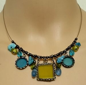 Chico's Blue Green Sea Glass and Turquoise Wire Necklace